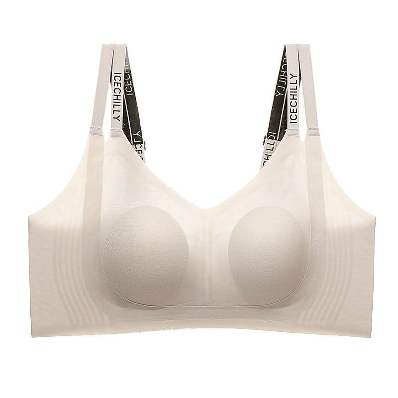 润微大胸显小内衣女薄兔耳杯无痕舒适双肩带字母防下垂新款文胸罩