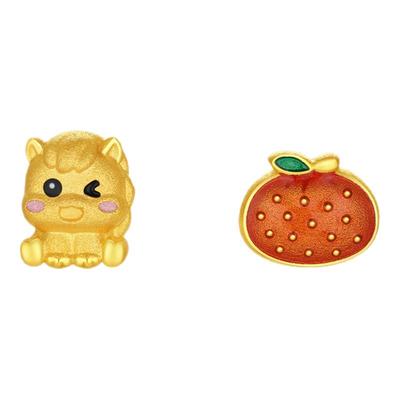 潮宏基好事发生足金耳钉黄金耳饰生肖马大吉大利礼物本命年 计价