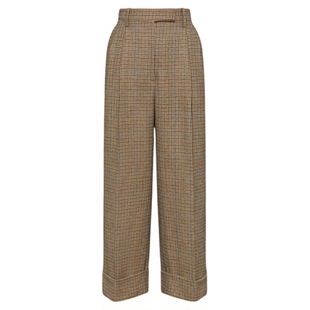 [明星同款]THOM BROWNE女士格纹粗花呢双褶西装长裤