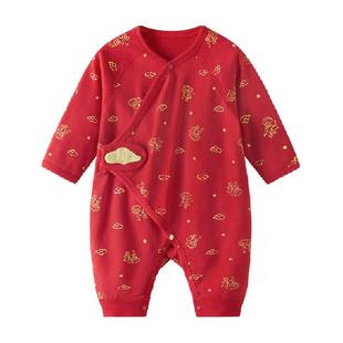 babylove新生儿连体衣秋冬纯棉满月百天宝宝衣服婴儿新年红色哈衣