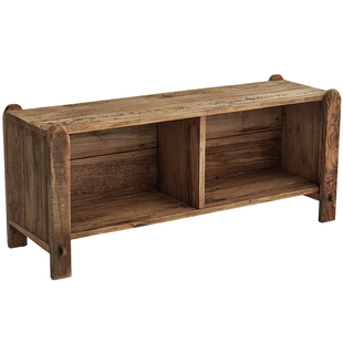 润家家居老松木换鞋凳复古中式玄关实木长凳入户收纳矮柜可坐鞋柜