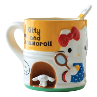 日单HelloKitty陶瓷马克杯凯蒂玉桂狗把手杯可爱卡通水杯闺蜜礼物
