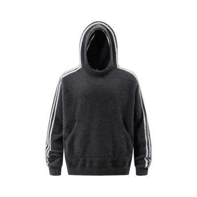 宽松狐狸毛撞色条纹针织帽衫