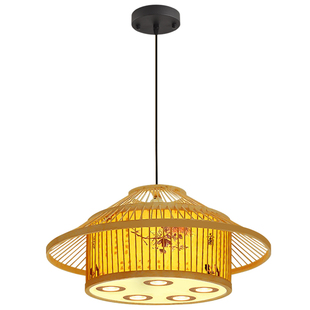 饭店包间竹编吊灯餐厅包厢包房灯酒店新中式灯笼火锅店射灯款灯具