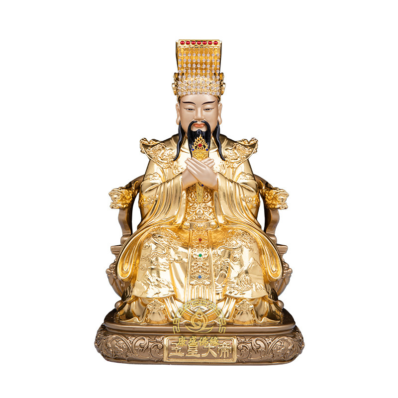 玉帝王母铜贴金神像供奉摆件