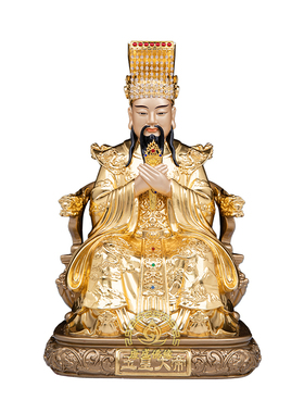 玉帝王母铜贴金神像供奉摆件