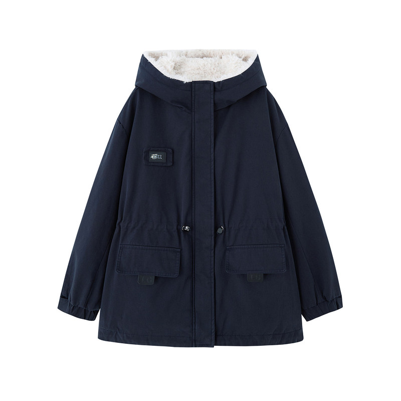仿羊羔毛翻领派克服女2025冬新款中长款加厚保暖休闲洋气收腰外套