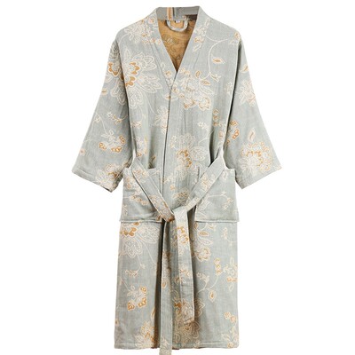 中国风纯棉纱布浴袍全棉睡袍夏季