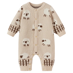 【清仓】babylove婴儿连体衣秋冬宝宝睡衣半边绒哈衣爬服毛绒衣服