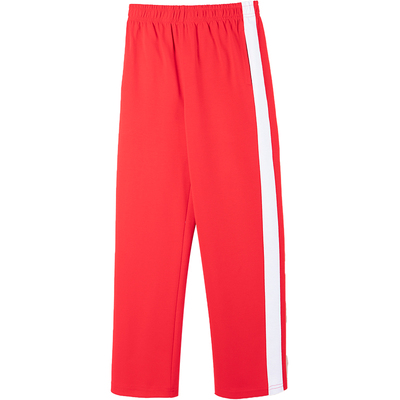 冬加绒校服裤子红色白宽杠运动裤