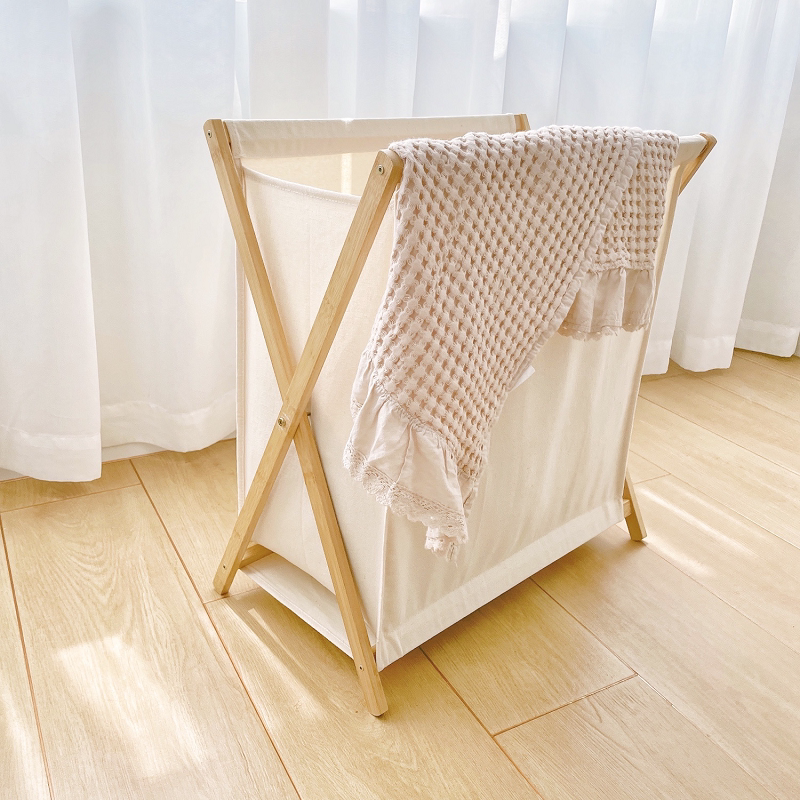 简简风百货脏衣篮实木布艺家用新款折叠轻奢大号脏衣服收纳筐衣篓