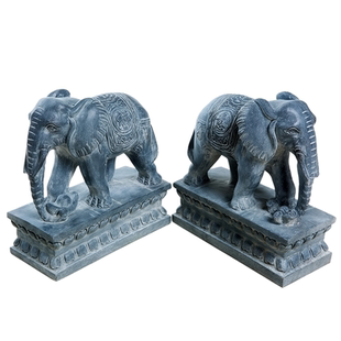 石雕青石大象一对门口摆件吸水象门墩看门象别墅招财镇宅石头大象