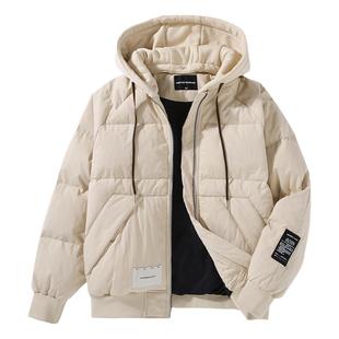 连帽短款棒球服羽绒服男冬季加厚保暖灰鸭绒美式复古夹克外套大码