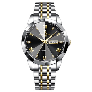 瑞之缘品牌男士手表双日历表盘夜光防水石英表腕表钢带镶钻高大上