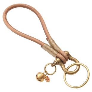 头层牛皮手绳钥匙扣圈环汽车挂件男女纯黄铜马蹄扣高档小挂饰品链