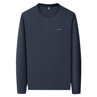 皮尔卡丹轻奢桑蚕丝长袖t恤男士纯色秋冬打底衫高端卫衣加绒T恤衫