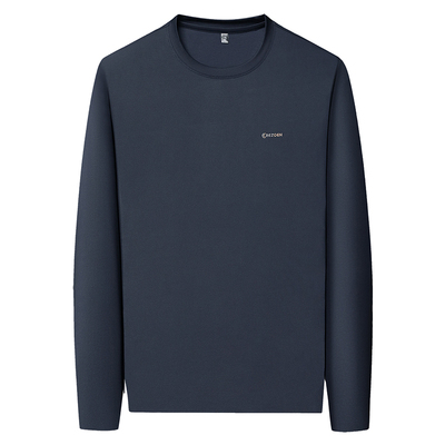 皮尔卡丹轻奢桑蚕丝长袖t恤男士纯色秋冬打底衫高端卫衣加绒T恤衫