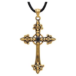 鸢尾十字架黄金吊坠男款潮牌酷炫电黑金男士项链坠男足金复古挂坠