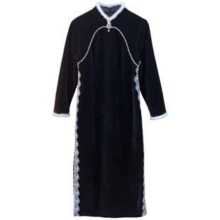 【自制款】高端大码胖mm新中式改良版显瘦秋季黑色旗袍连衣裙长款