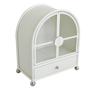 livingplus多巴胺粉色置物架桌面小型铁艺奶油风化妆品抽屉收纳柜