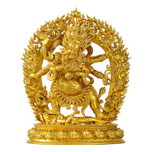 欧斯特全鎏金《六臂玛哈嘎啦》室内家用《大黑天》铜像摆件