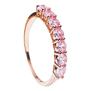 简约甜美粉钻色925银排钻戒指镶嵌高碳钻镀玫瑰金色小众百搭女