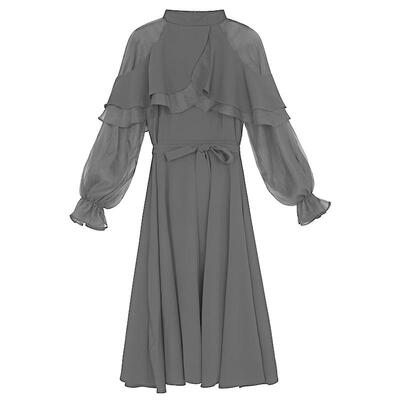 s.deer网纱收腰不规则长袖连衣裙