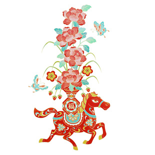 2026马年春駒踏梦国风窗花窗贴静电贴福字门贴玻璃贴春节新年装饰