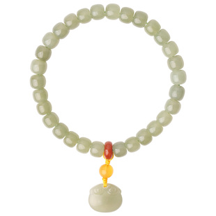 心斋堂【福锁】天然高水头油青和田玉手串女雕刻如意吊坠饰品手链