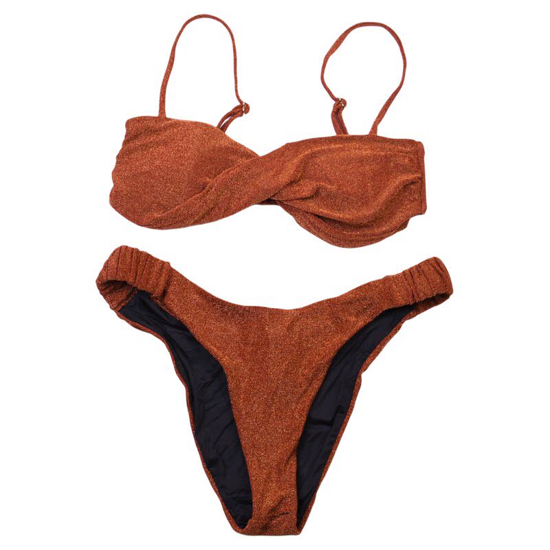 澳洲品牌MIN**性感亮片纯色比基尼bikini海边度假分体泳衣