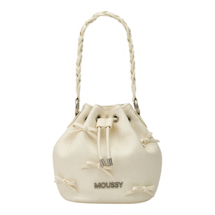 moussyMOUSSY蜜意前行荔枝纹软皮水桶包女新款手提百搭简约蝴蝶结