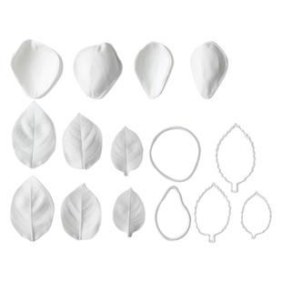 翻糖花卉玫瑰花毛茛牡丹芍药郁金香仿真花叶子纹路磨具切模具套装