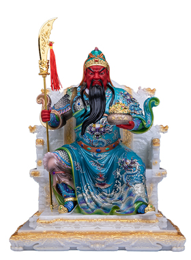 汉白玉武财神关公神像供奉摆件