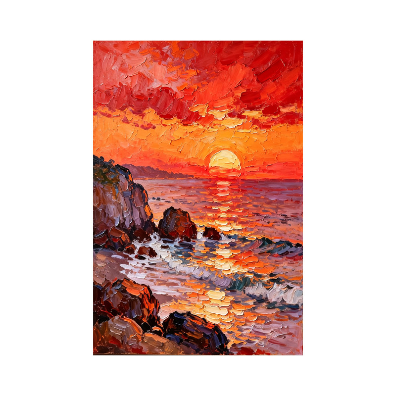可班手绘油画夕照海岸玄关装饰画