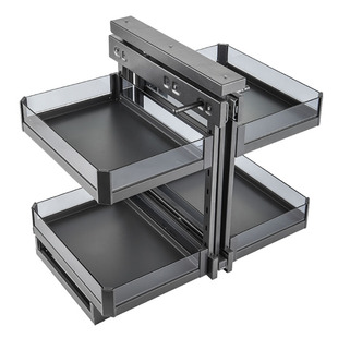 橱柜拉篮转角小怪物拉篮厨房直角方形钢化玻璃全拉联动拐角拉篮