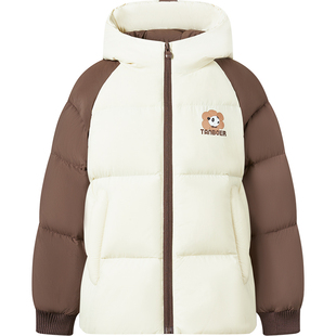 坦博尔秋冬季撞色拼接连帽印花男女童款安心儿童面包服短款羽绒服