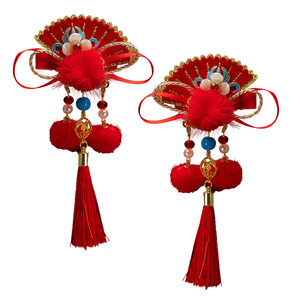 芳泽素儿童过年汉服头饰女发夹中国风宝宝红色拜年头花古风女童新年发饰