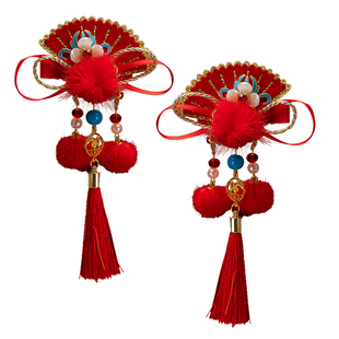 儿童过年汉服头饰女发夹中国风宝宝红色拜年头花古风女童新年发饰