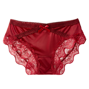 古今红色本命年内裤女士纯棉抑菌裆新款性感少女蕾丝新娘结婚短裤