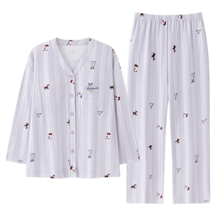 牧柔可外穿纯棉长袖宽松女2026年新款卡通印花休闲春季青少年睡衣