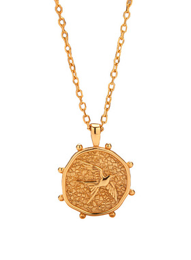 S925纯银燕子浮雕罗盘项链女生个性气质设计素银圆牌吊坠锁骨链女