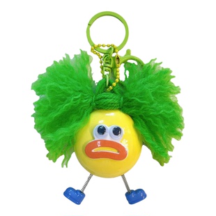 丑萌弹簧呲牙炸毛怪钥匙扣挂件卡通多巴胺豆子汽车包包钥匙链