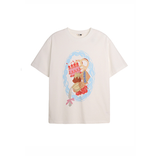 有耳uare x膨胀面包 是面包拼盘 手绘印花宽松圆领纯棉短袖T恤