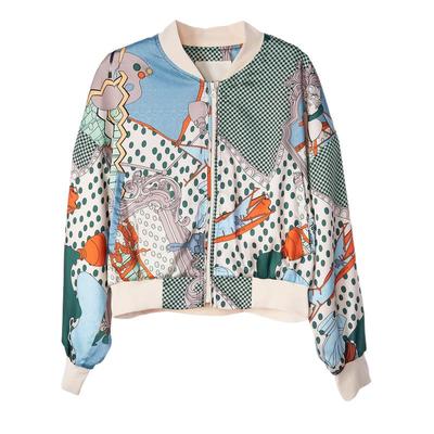 谜底花色短款外套女2025春季新品复古风印花棒球服长袖251MW5005