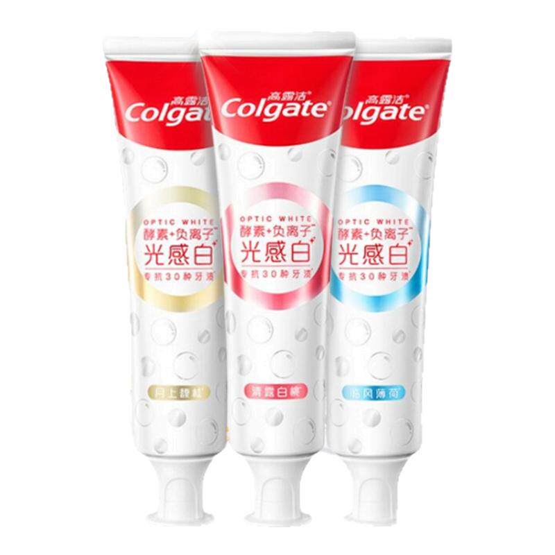 高露洁光感白美白牙膏成人去牙渍薄荷白桃清新口气负离子牙膏官方
