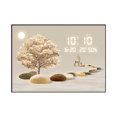 发财树电表箱盒装饰画带电子时钟