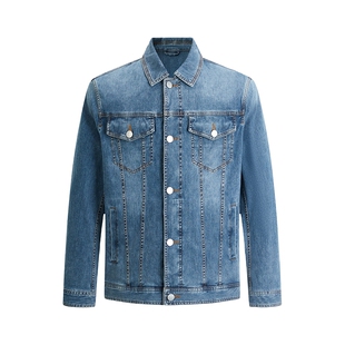 LONDA 伦德马春季美式复古翻领牛仔夹克男青年休闲外套蓝色牛仔风