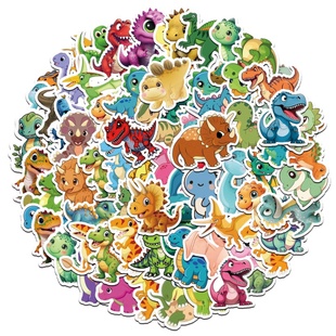 100张半切瑞幸联名手绘猫和老鼠卡通Q版恐龙可爱小动物滑板车贴纸手机壳diy收纳箱笔记本电脑头盔墙面防水贴