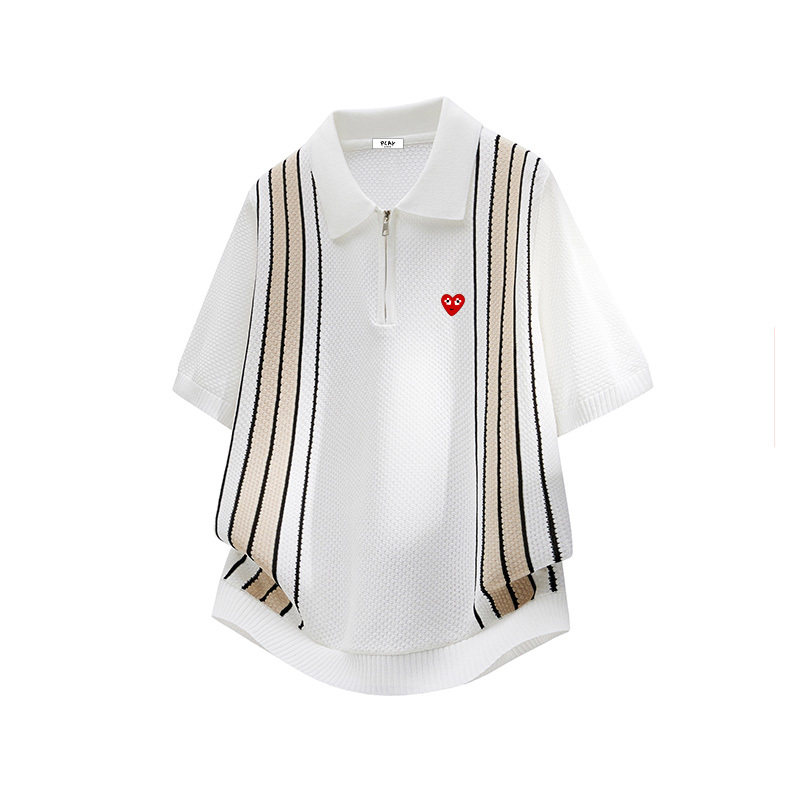 PLAYAVMXW夏季半拉链条纹POLO衫