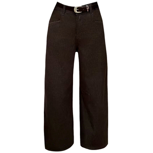 2025冬季JEANS阿凡牛A5383咖啡色加厚复合绒宽松女牛仔直筒奶奶裤